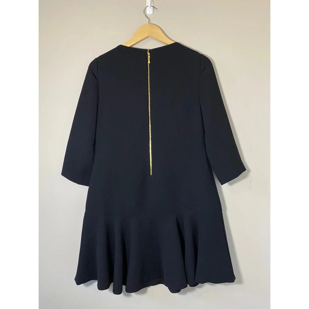 Kate Spade New York EUC Black Drop Waist Flounce Hem Dress 3/4 Sleeve Size 2 LBD